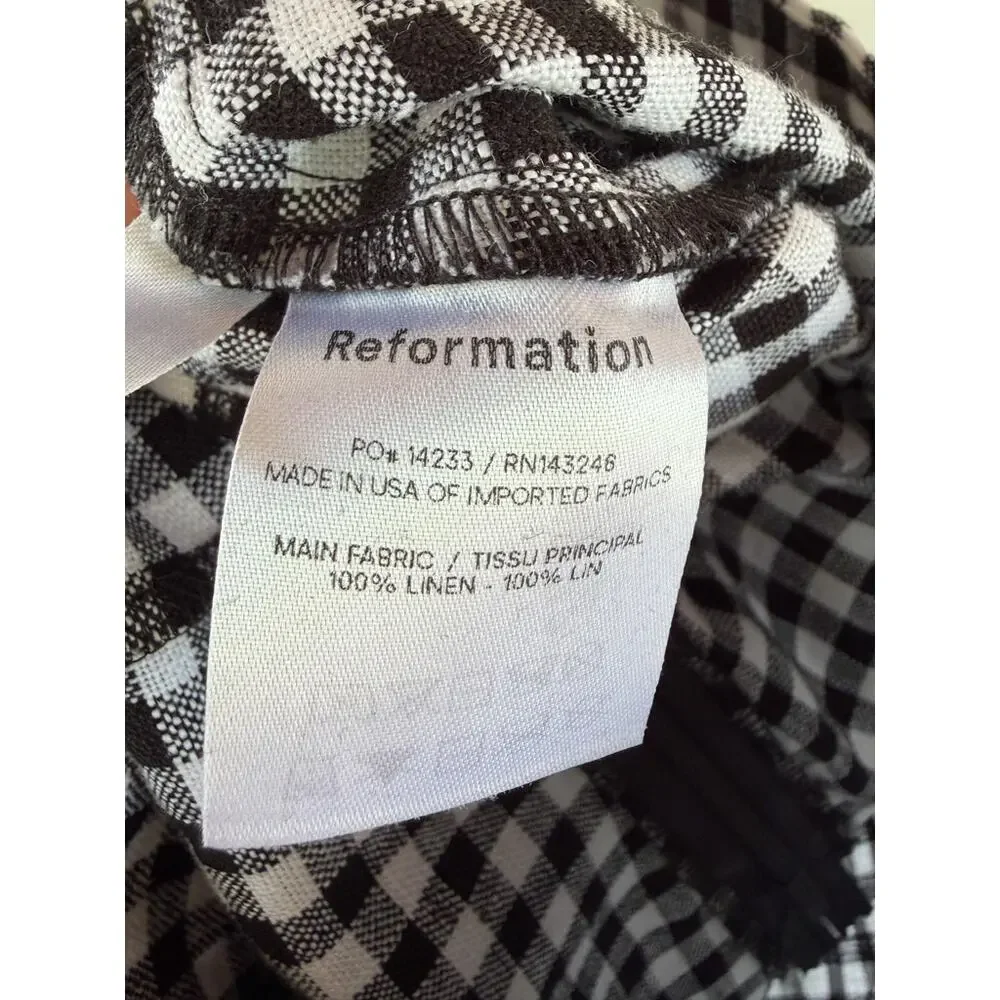 NWT Reformation Black & White Gingham Linen Pants Women's 4
